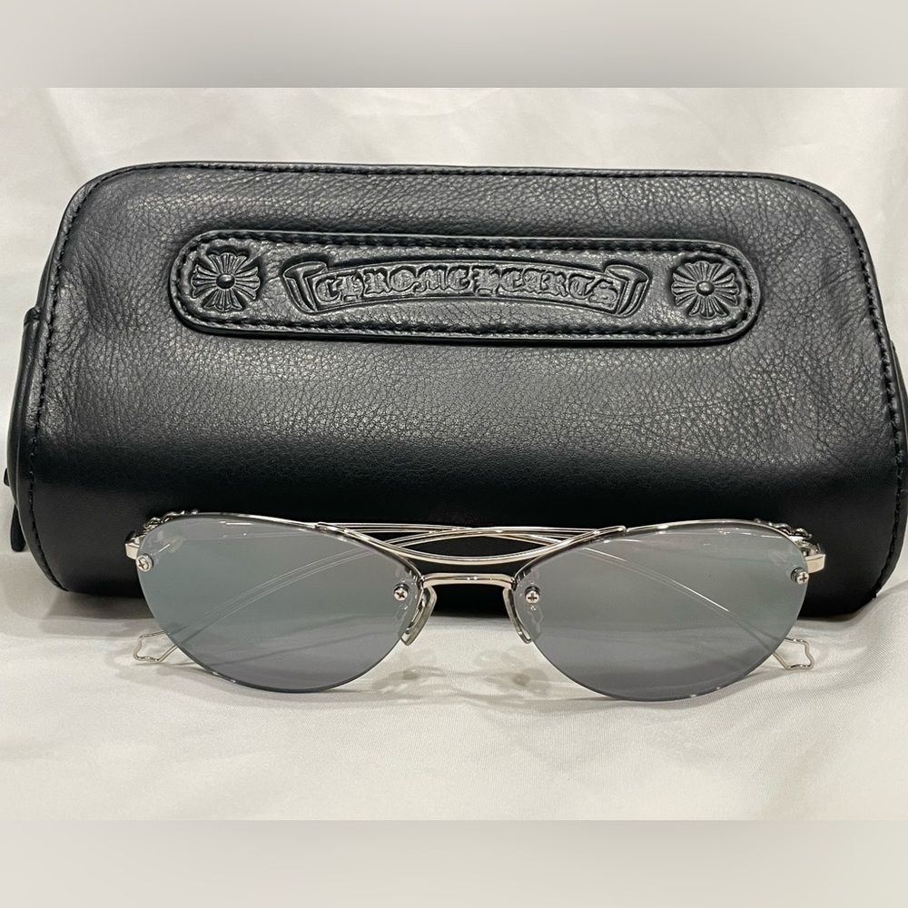 CHROME HEARTS Vintage NWOT Sterling Silver Blue Wire Frame Metal Logo Sunglasses - Picture 7 of 13